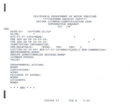 dmv driving record printout.
